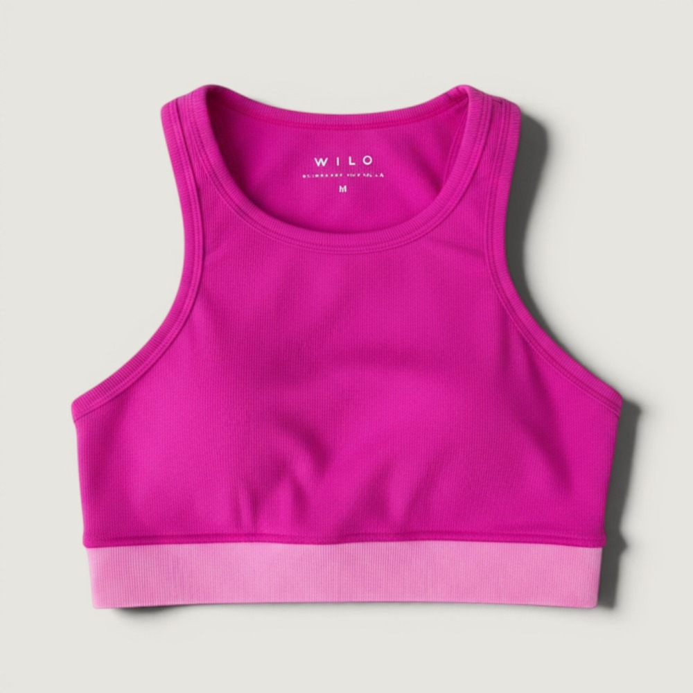 Wilo Sports Bra Womens Medium Pink Excellent Ribbed High Neck Activewear
